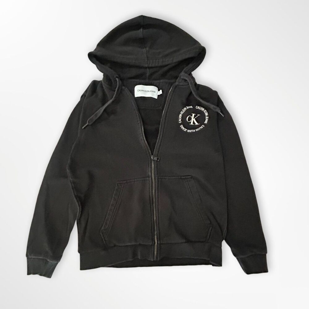 Calvin Klein Men's CK Circle Logo Long Sleeve Full Zip Hoodie, Black, M